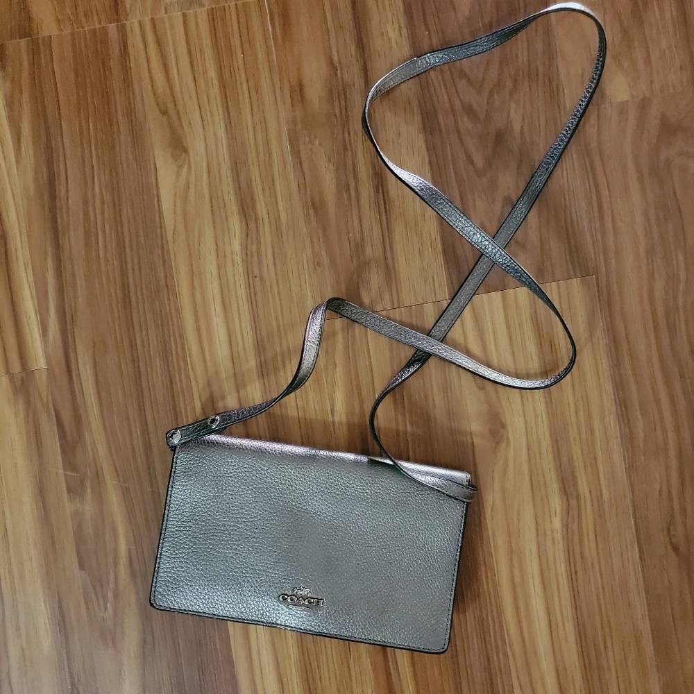 Silver coach clutch bag